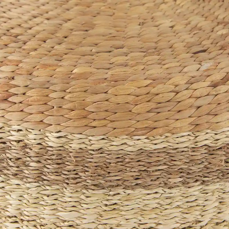Mercana Maya Brown Striped Seagrass Round Coffee Table Pouf