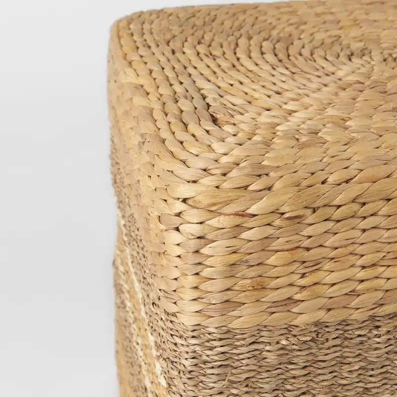 Mercana Maya Brown Striped Seagrass Round Coffee Table Pouf