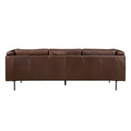 Sen 88 Inch Low Back Tufted Sofa, Brown Top Grain Leather, Metal Legs