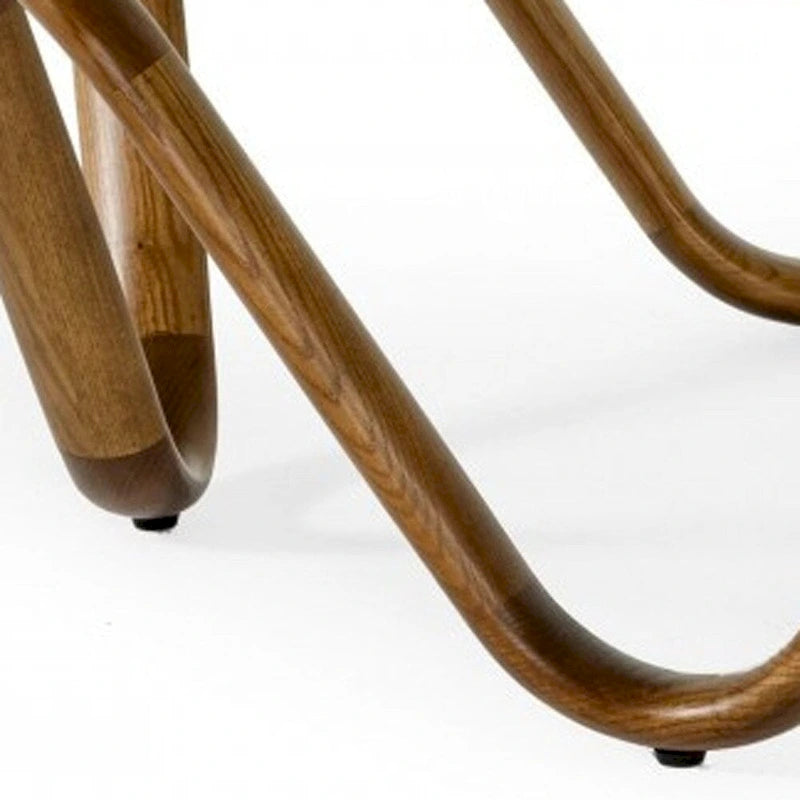 45-Inch Walnut and Clear Glass Abstract Round Wooden Coffee Table — 45 x 45 x 15