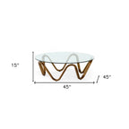 45-Inch Walnut and Clear Glass Abstract Round Wooden Coffee Table — 45 x 45 x 15