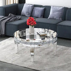Round Glass Top Coffee Table with Crystal Inlay