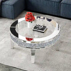 Round Glass Top Coffee Table with Crystal Inlay