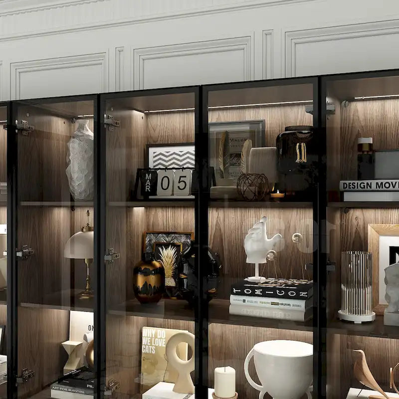 Aluminum and Glass Lighted Cabinet Customizable for Buffet/Bookshelf