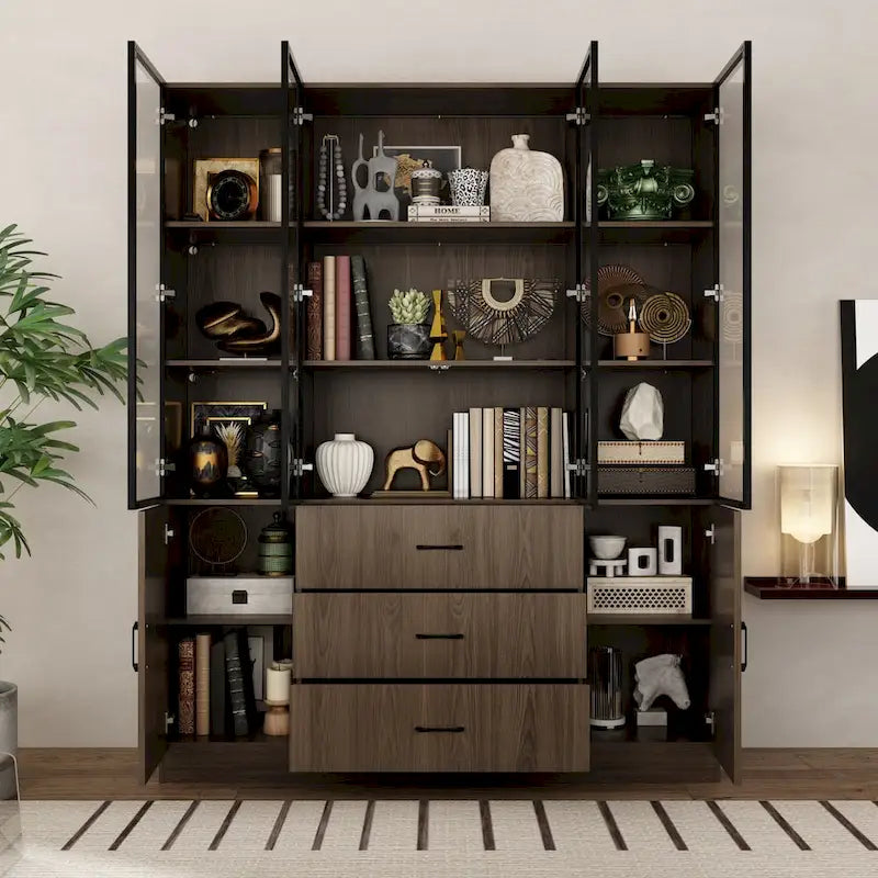 Aluminum and Glass Lighted Cabinet Customizable for Buffet/Bookshelf