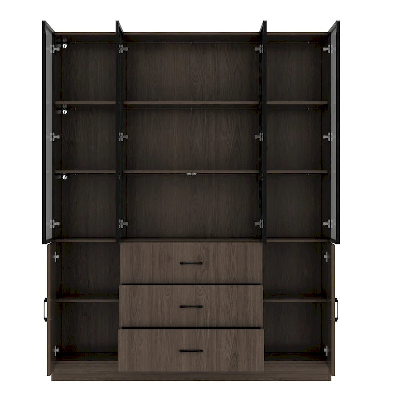 Aluminum and Glass Lighted Cabinet Customizable for Buffet/Bookshelf