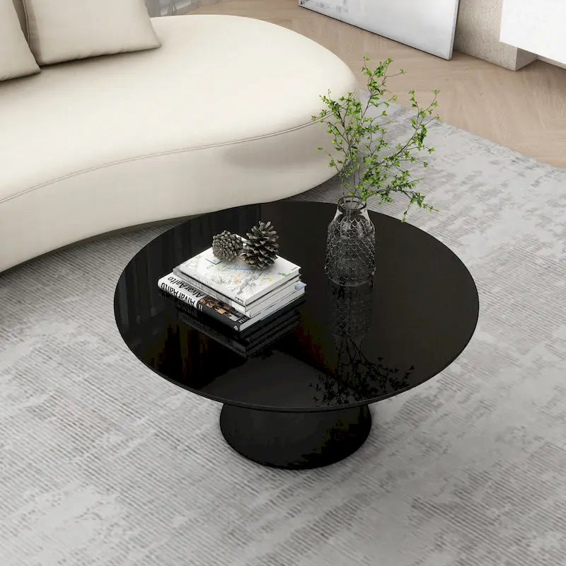 SHYFOY Modern Cone Coffee Table for Living Room, High Gloss Finish, 35.4in Diameter, Black or White