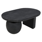 38 Inch Coffee Table, Oblong Mango Wood Top with a Modern Ball Leg