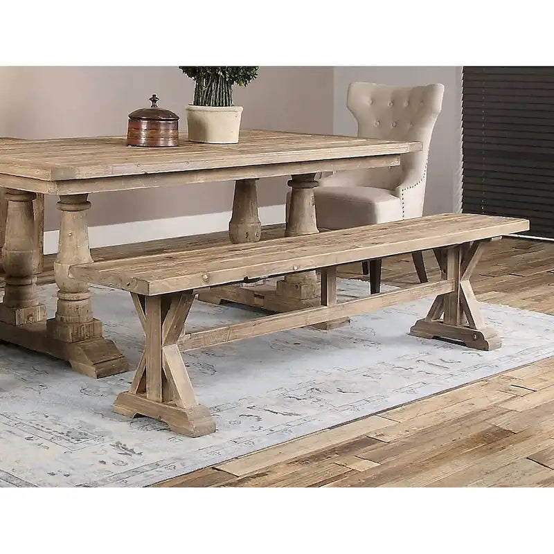 Uttermost Stratford 19 x 76 Solid Wood Farmhouse Trestle Base Dining