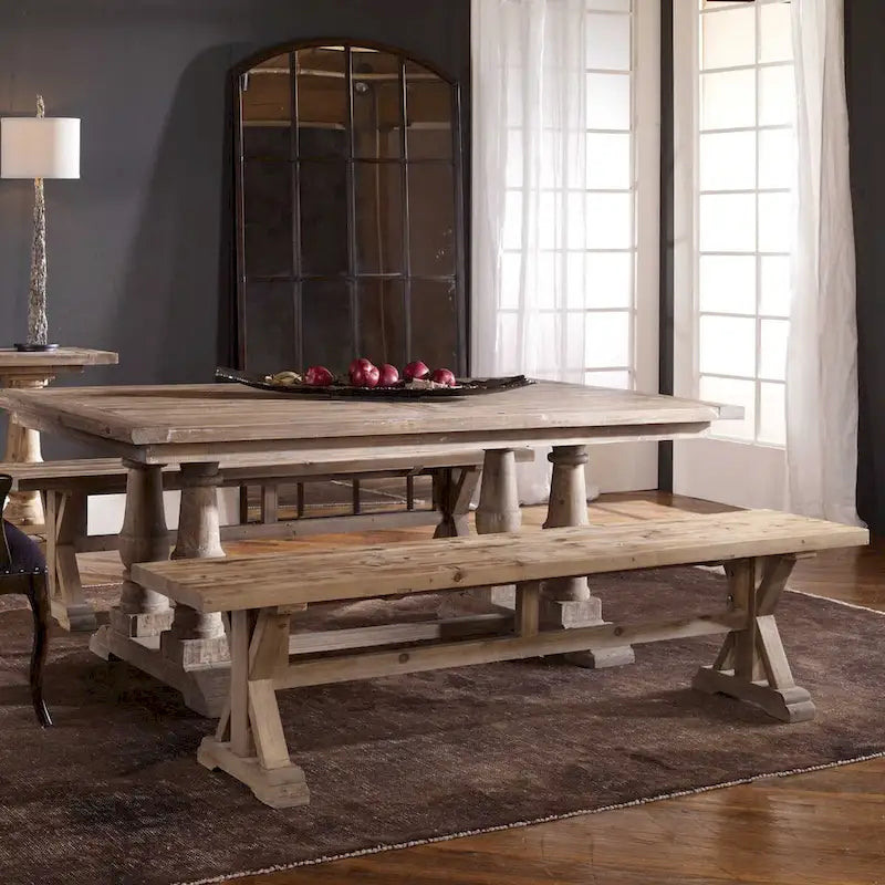 19" x 76" Solid Wood Farmhouse-Style Dining Table with Herringbone Trestle Base