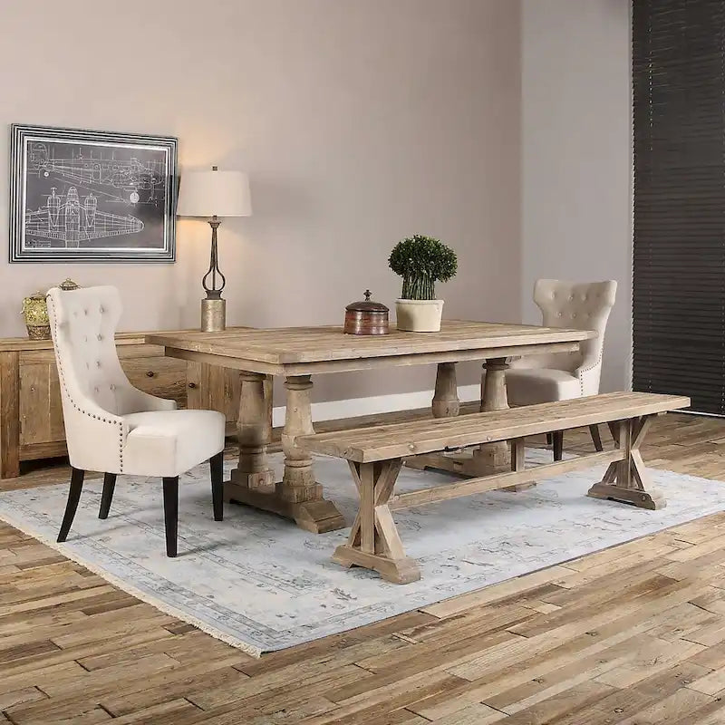 19" x 76" Solid Wood Farmhouse-Style Dining Table with Herringbone Trestle Base