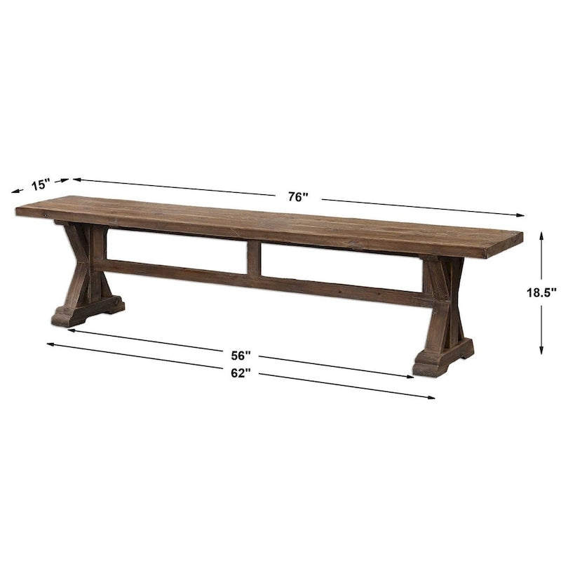 19" x 76" Solid Wood Farmhouse-Style Dining Table with Herringbone Trestle Base
