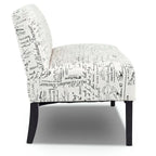 Modern Loveseat Sofa with Off-White Cursive Pattern Upholstery and Black Wood Legs - 50 x 28 x 30.5 (L x W x H)