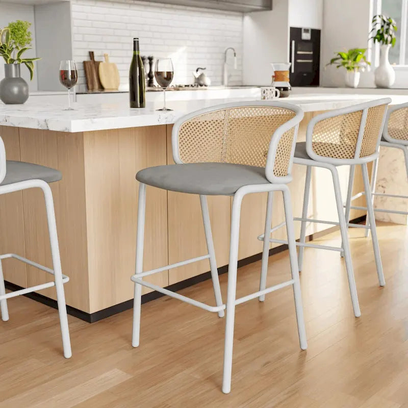 Bar Stools (White Powder-Coated Steel Frame) — Set of 2 (Model: 37)