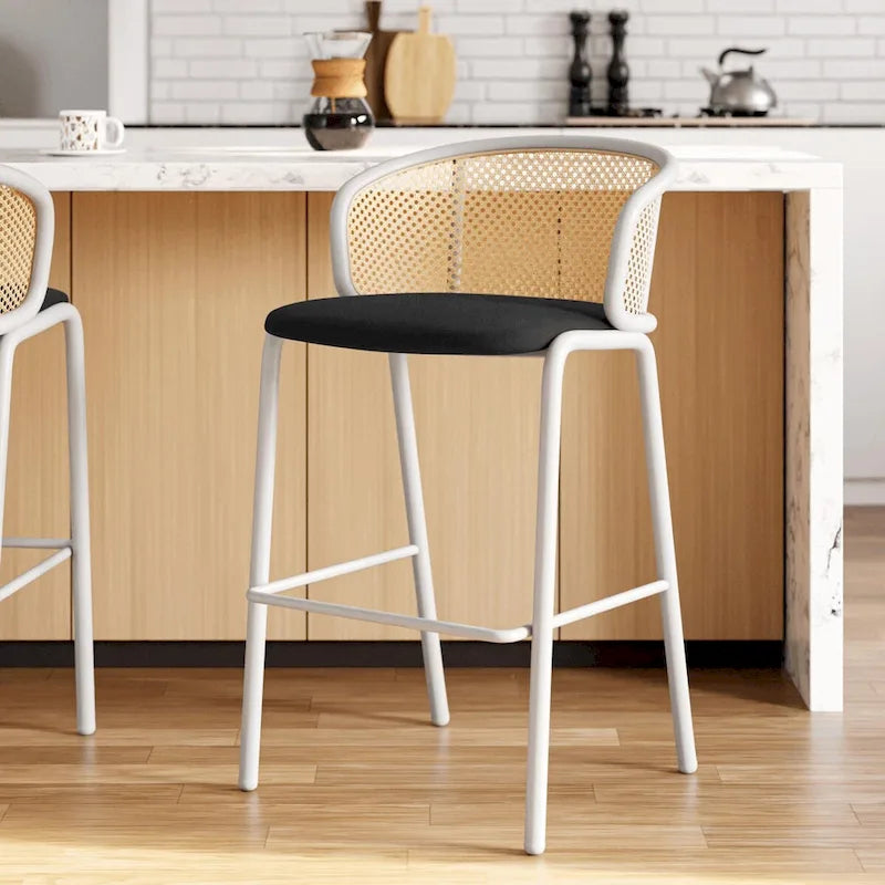 Bar Stools (White Powder-Coated Steel Frame) — Set of 2 (Model: 37)