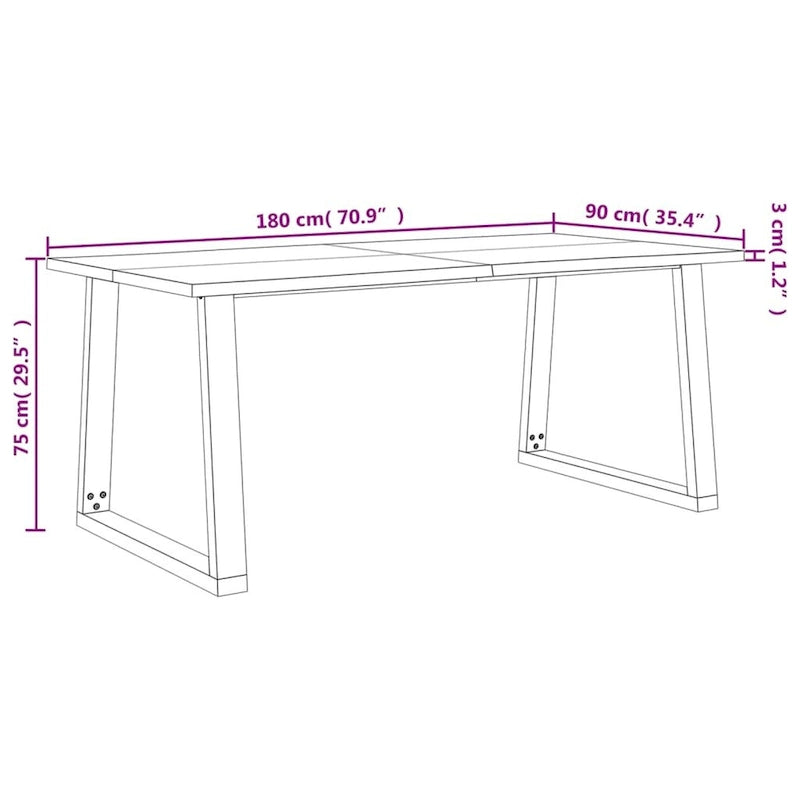 vidaXL Dining Table with Live Edge 78.7x35.4x29.5 Solid Wood Acacia