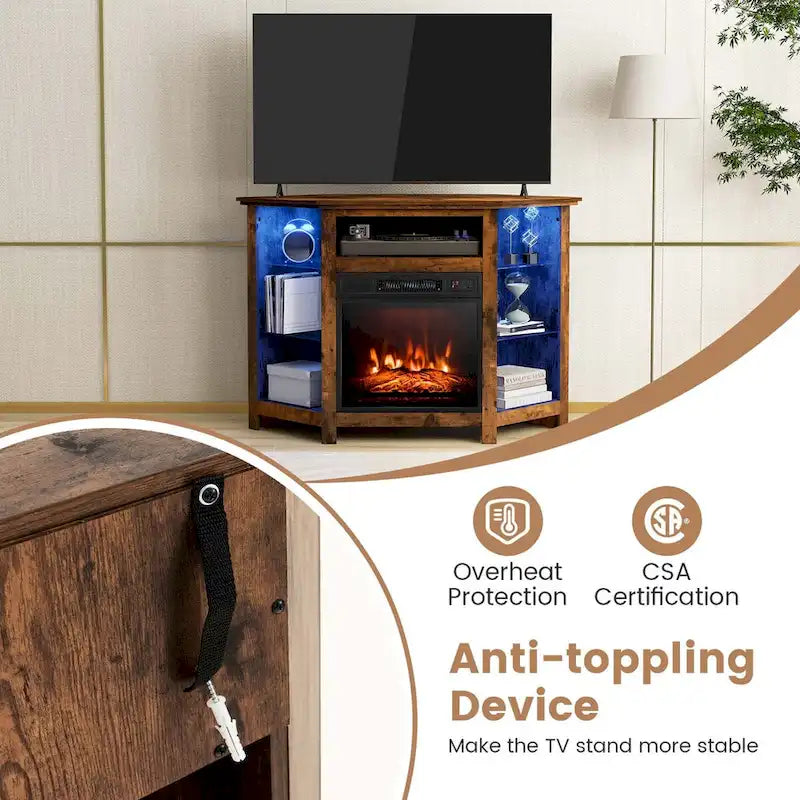 Costway Fireplace TV Stand w/ Led Lights & 18 Electric Fireplace for - See Details