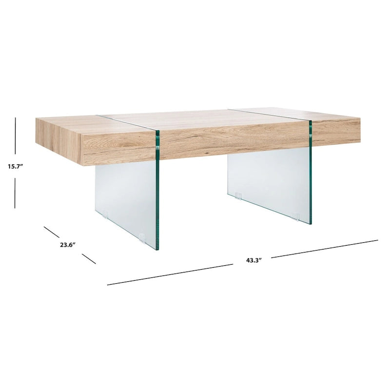 SAFAVIEH Pluma Glass Leg Rectangular Coffee Table - 43.3 W x 23.6 L x 15.7 H - 43Wx24Dx16H