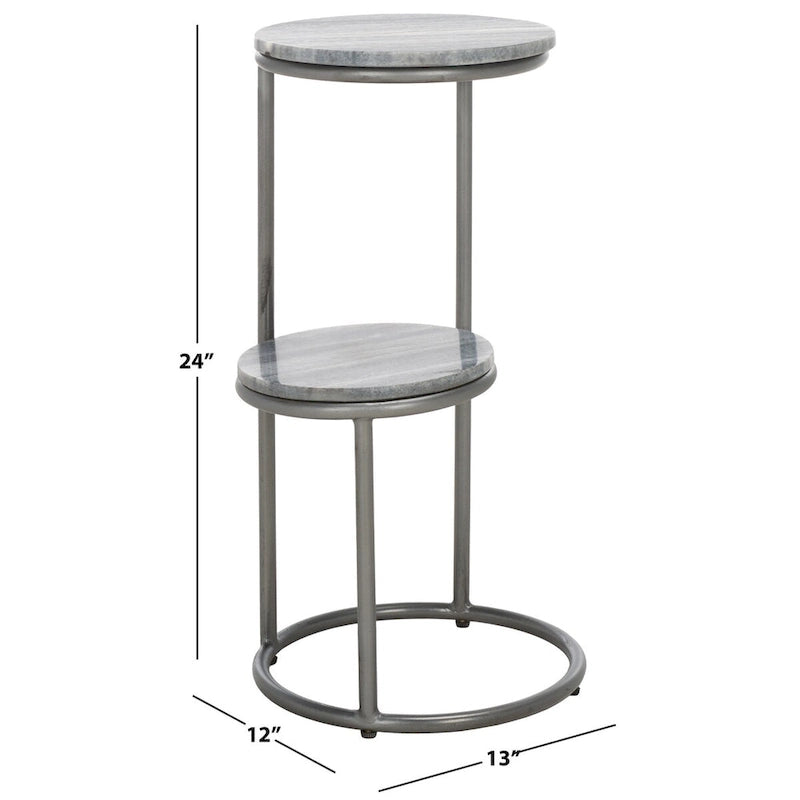 SAFAVIEH Milojka 2-Tier Marble Round Top Drink Table (Fully Assembled) - 13 In. W x 12 In. D x 24 In. H - 13Wx12Dx24H