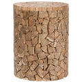 SAFAVIEH Leslie Bali Chips Teak Wood Round Stool - 12 x 12 x 16 - 12Wx12Dx16H