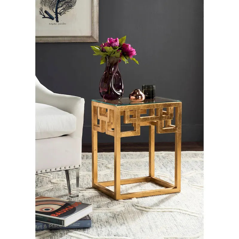 SAFAVIEH Porfiria Antique Gold Leaf End Table - 16 x 12 x 20.5 - 16Wx12Dx21H