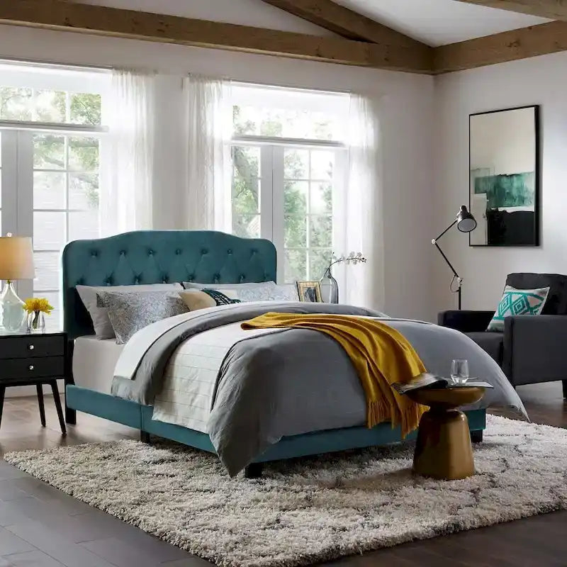 Queen-Size Velvet Upholstered Bed