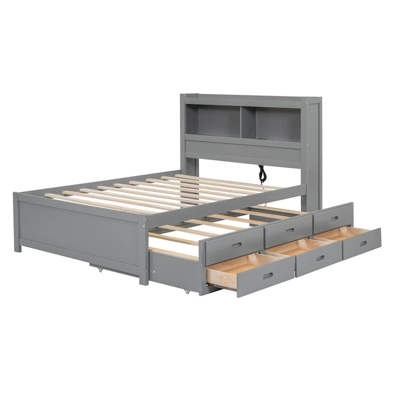 Full Size Platform Bed with Trundle and USB Plugs