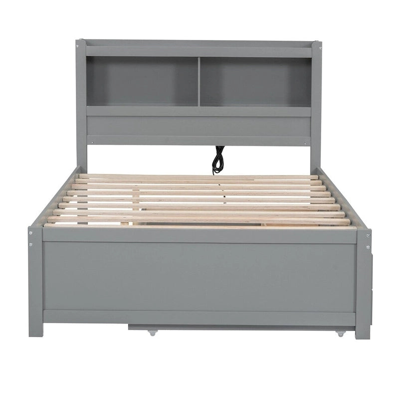 Full Size Platform Bed with Trundle and USB Plugs