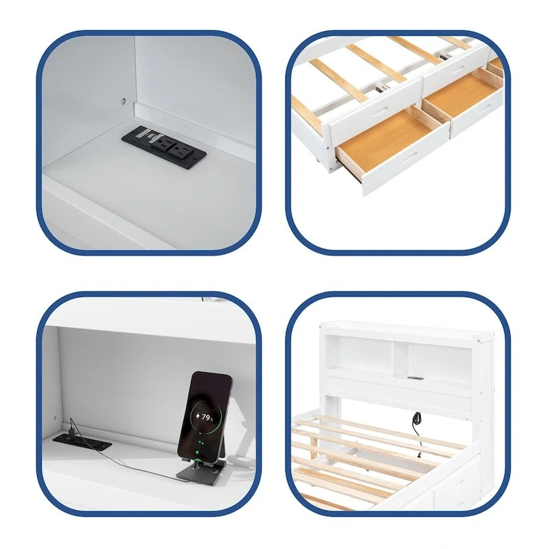 Full Size Platform Bed with Trundle and USB Plugs