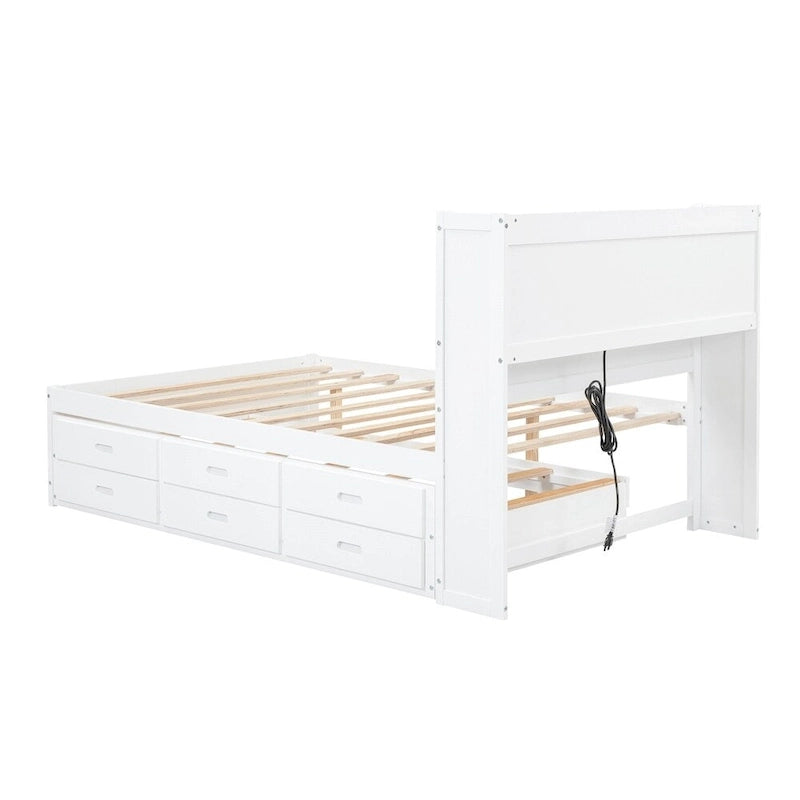 Full Size Platform Bed with Trundle and USB Plugs