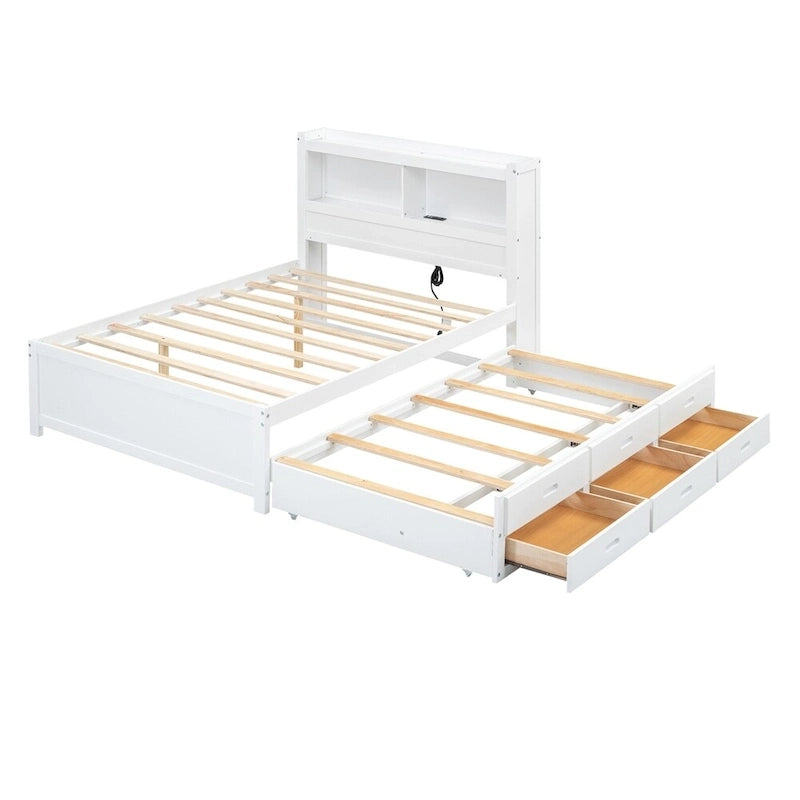 Full Size Platform Bed with Trundle and USB Plugs