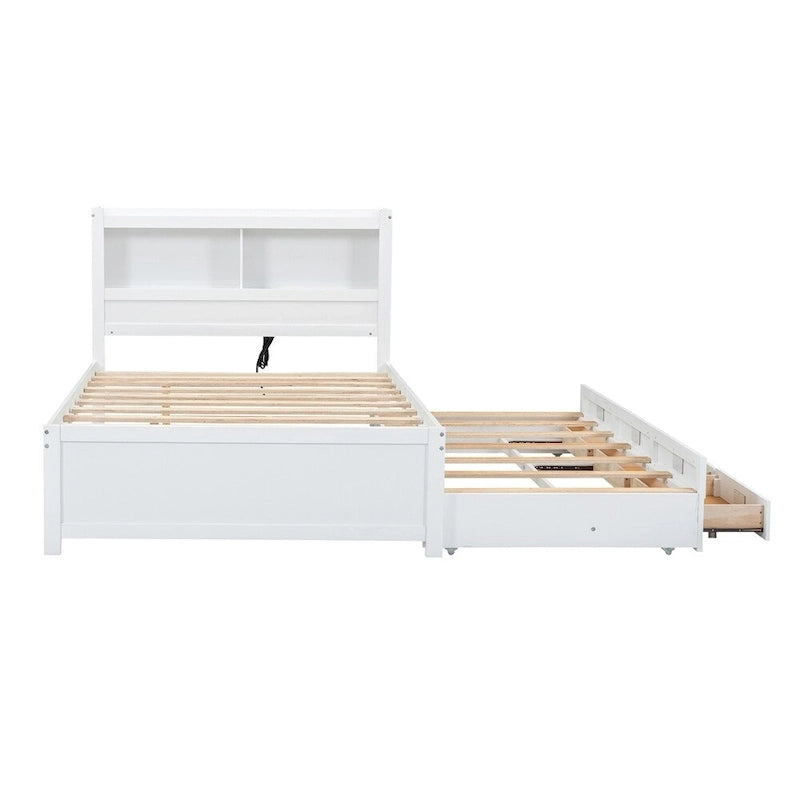 Full Size Platform Bed with Trundle and USB Plugs