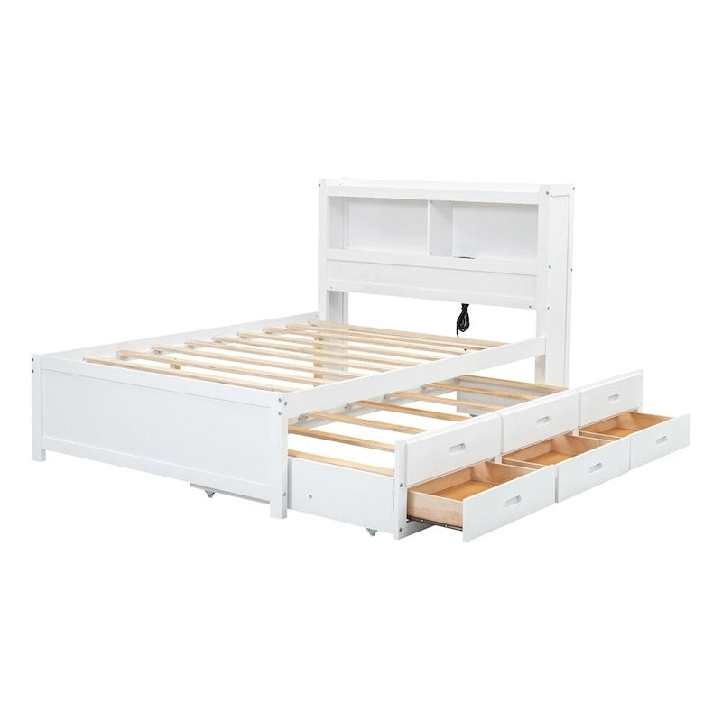 Full Size Platform Bed with Trundle and USB Plugs