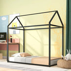 House Bed Frame Twin Size , Kids Bed Frame Metal Platform Bed Floor Bed for Kids Boys Girls No Box Spring Needed