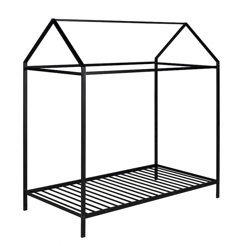 House Bed Frame Twin Size , Kids Bed Frame Metal Platform Bed Floor Bed for Kids Boys Girls No Box Spring Needed