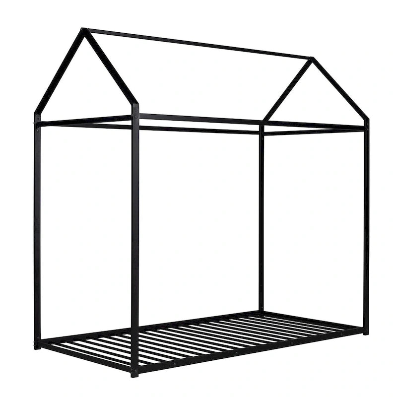 House Bed Frame Twin Size , Kids Bed Frame Metal Platform Bed Floor Bed for Kids Boys Girls No Box Spring Needed