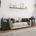 Farmhouse Nightstand with Charging Station and Barn Door (Set of 2)