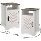 Farmhouse Nightstand with Charging Station and Barn Door (Set of 2)