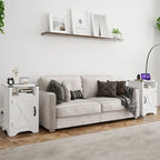 Farmhouse Nightstand with Charging Station and Barn Door (Set of 2)