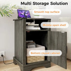 Farmhouse Nightstand with Charging Station and Barn Door (Set of 2)