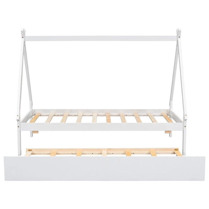 Twin size Tent Floor Teepee Bed with Trundle for bedroom