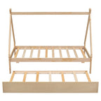 Twin size Tent Floor Teepee Bed with Trundle for bedroom
