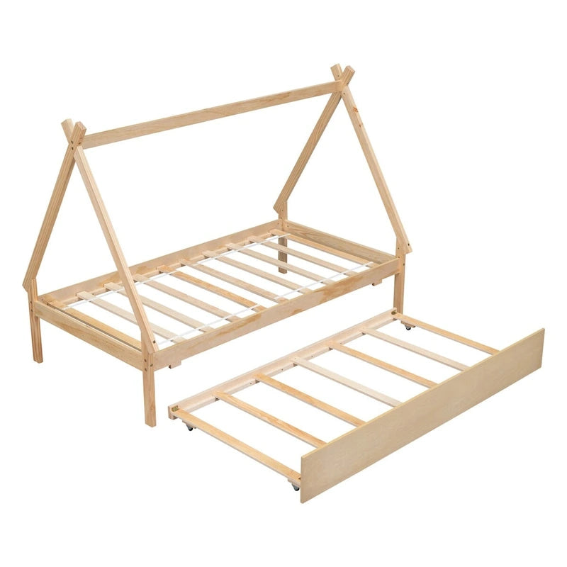 Twin size Tent Floor Teepee Bed with Trundle for bedroom