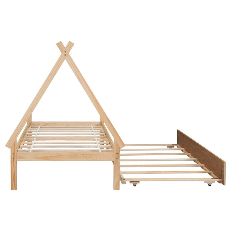 Twin size Tent Floor Teepee Bed with Trundle for bedroom