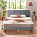 Linen Upholstered Platform Bed Wood Bed Frame with Headboard, No Box Spring Needed, Noise Free, T/F/Q Size
