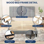 Linen Upholstered Platform Bed Wood Bed Frame with Headboard, No Box Spring Needed, Noise Free, T/F/Q Size