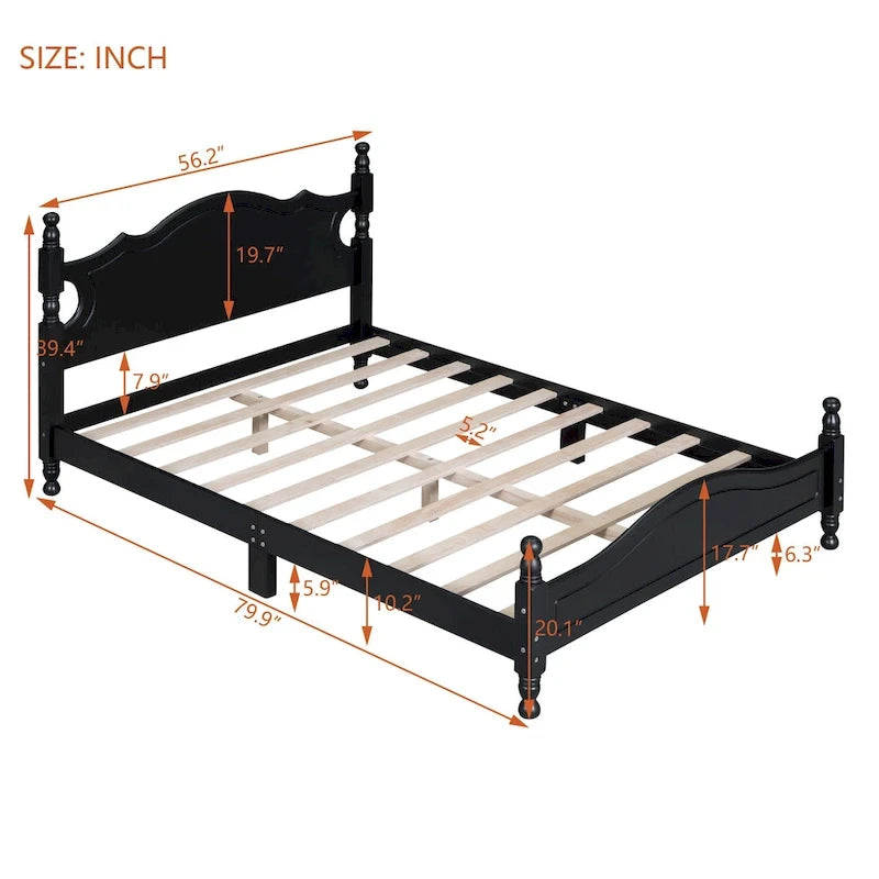 Retro Style Platform Bed Wood Platform Bed Frame