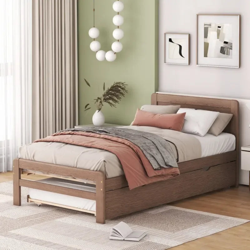 Modern Design Twin Size Platform Bed Frame with Trundle