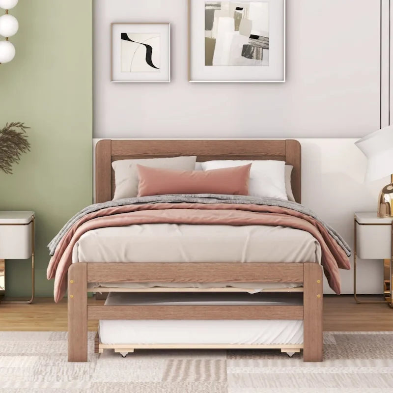 Modern Design Twin Size Platform Bed Frame with Trundle