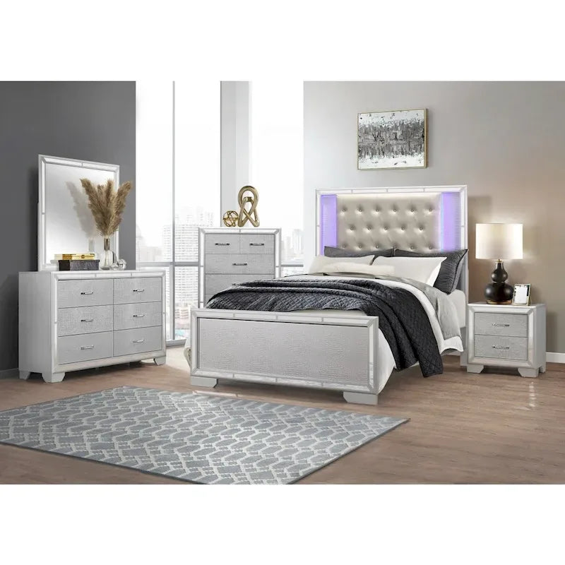 Bennett Silver LED Faux Leather Upholstered Tufted Bed